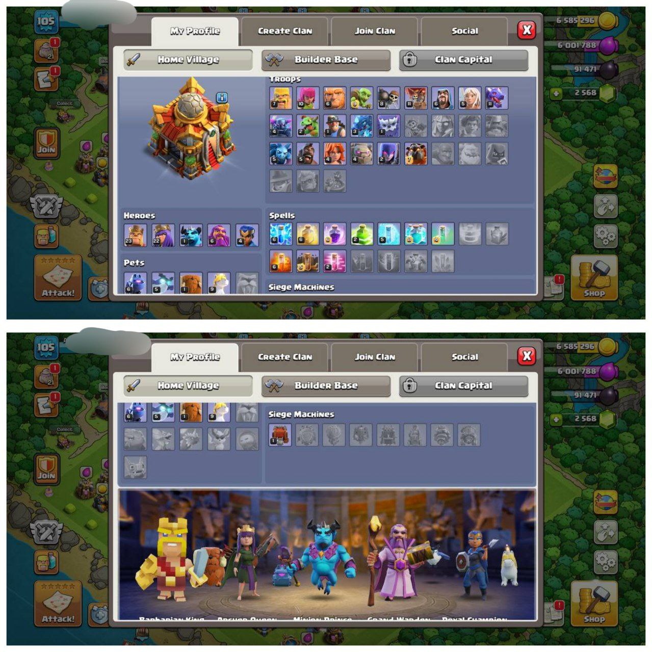 {75% DISCOUNT} TH16 RUSH ID⚡️7 EPIC EQUIPMENT⚡️XP-105⚡️HERO 23-22-1-6-4⚡️500 GEMS NAME CHANGE⚡️ 2