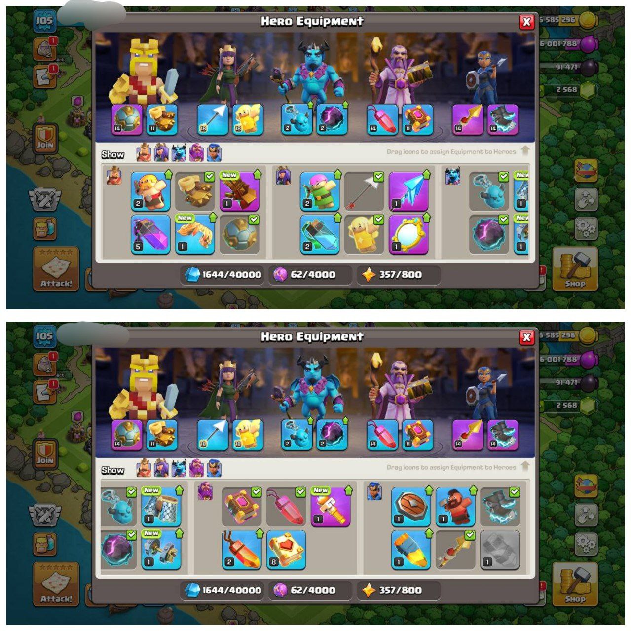 {75% DISCOUNT} TH16 RUSH ID⚡️7 EPIC EQUIPMENT⚡️XP-105⚡️HERO 23-22-1-6-4⚡️500 GEMS NAME CHANGE⚡️ 3