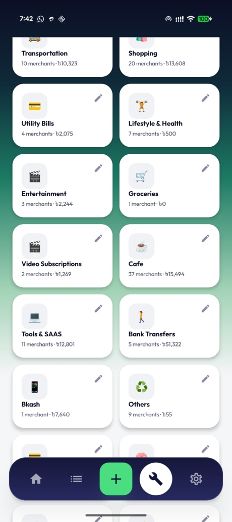 Ledgr category picker for assigning a merchant to a category