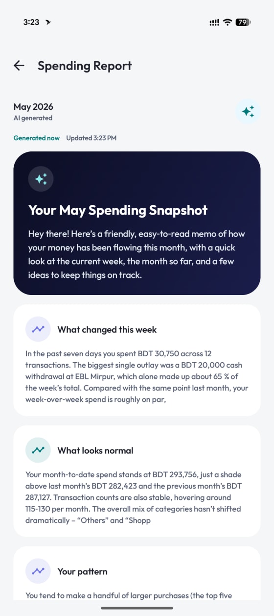 Monthly Ledgr Spending Report with spending snapshot