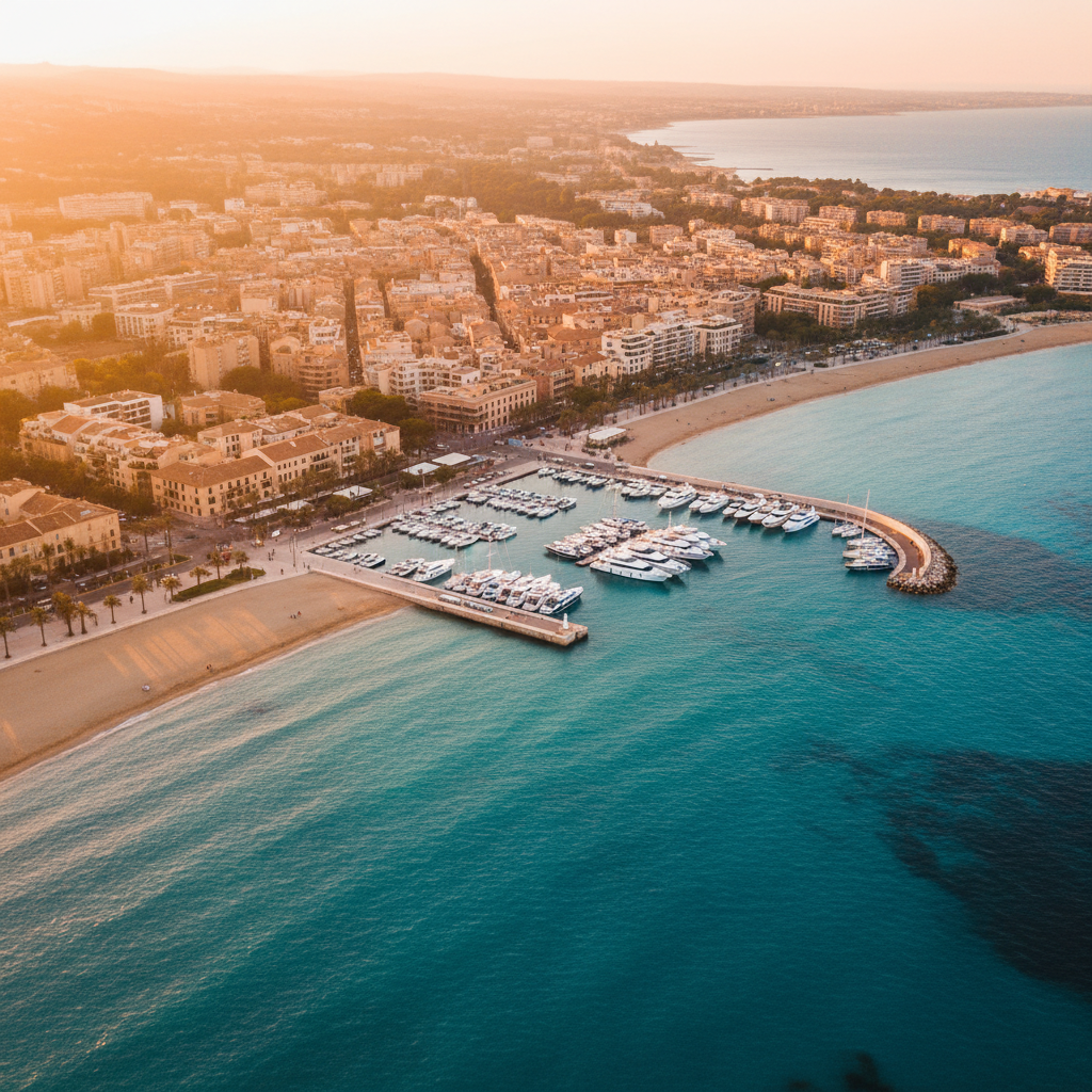 Aerial view of Larnaca coastline and marina area in Cyprus