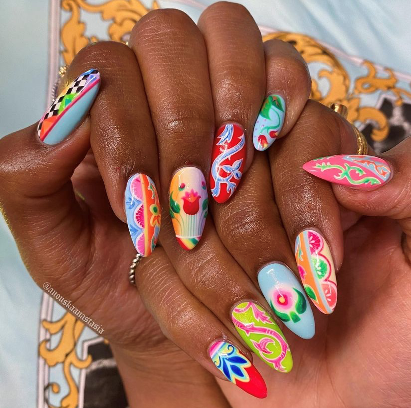 image of Bright ornate nails 
