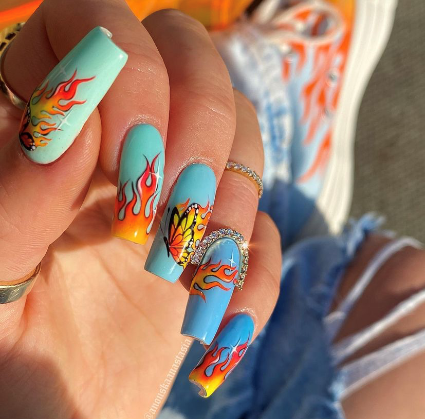 image of Blue ombre and flamesss