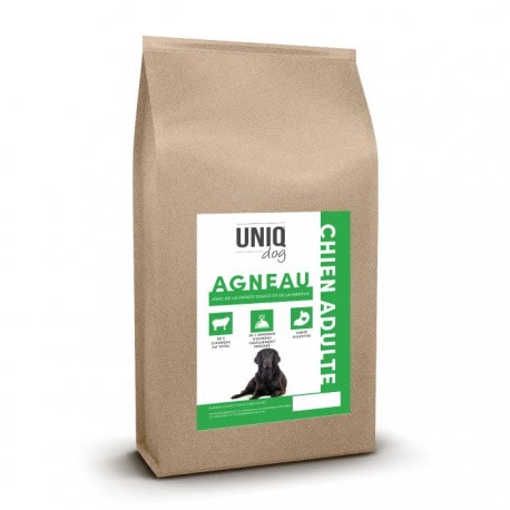 Croquettes sans céréales pour chien adulte à l’agneau - UNIQ Dog - Sac 12kg (Prix/kg : 7.83)