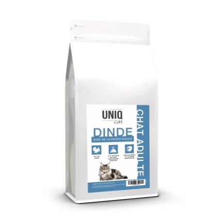 Croquettes sans céréales UNIQ Cat  pour chat adulte à la dinde 7.5kg (Prix/kg: 9.80)