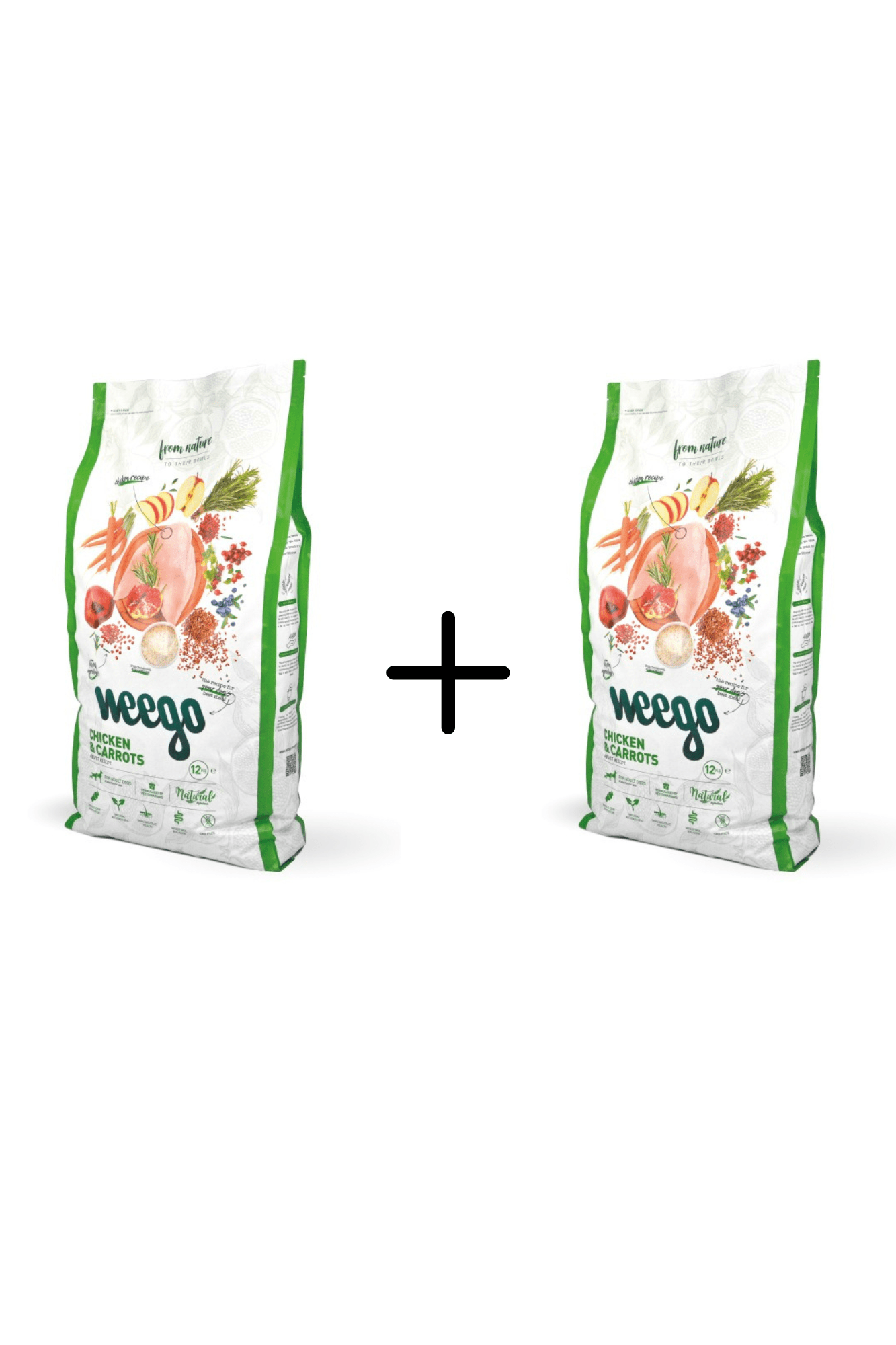 2 sacs de 12 kg Weego – Croquettes pour chien adulte au poulet avec carotte - Poid du sac 12kg (Prix/kg 4.88) LIVRAISON par 2 SACS