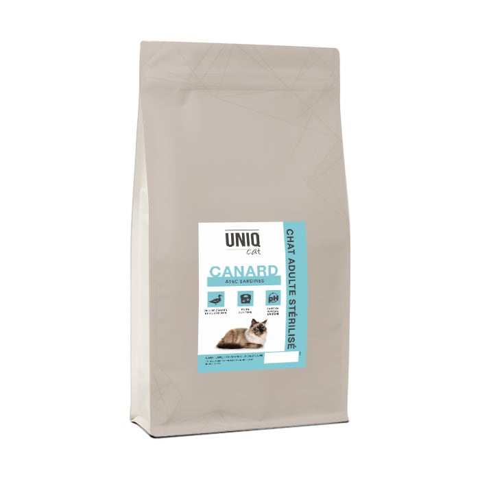 UNIQ Cat – Croquettes hypoallergéniques chat stérilisé – canard et sardines (Prix/kg 11,39)