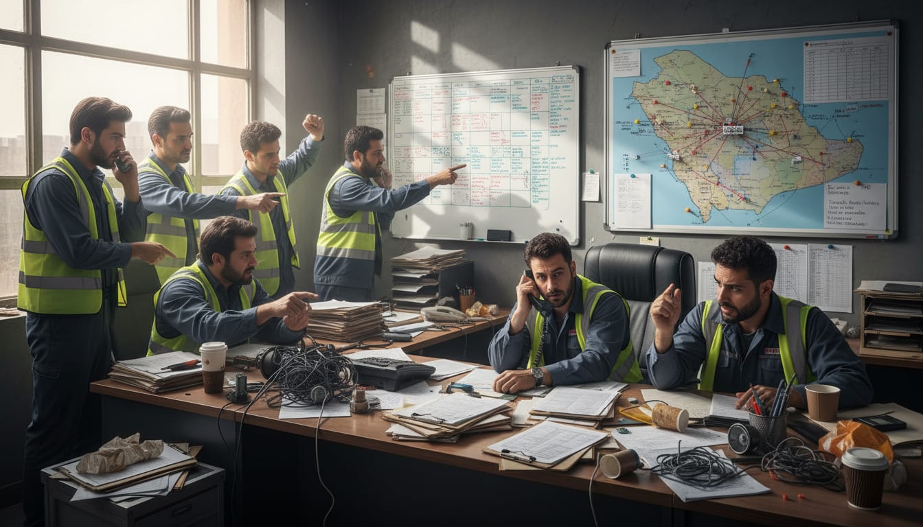 برنامج جدولة فنيي المصاعد - تشريح المشكلة: الطرق التقليدية وفوضى إدارة فنيي المصاعد في السعودية