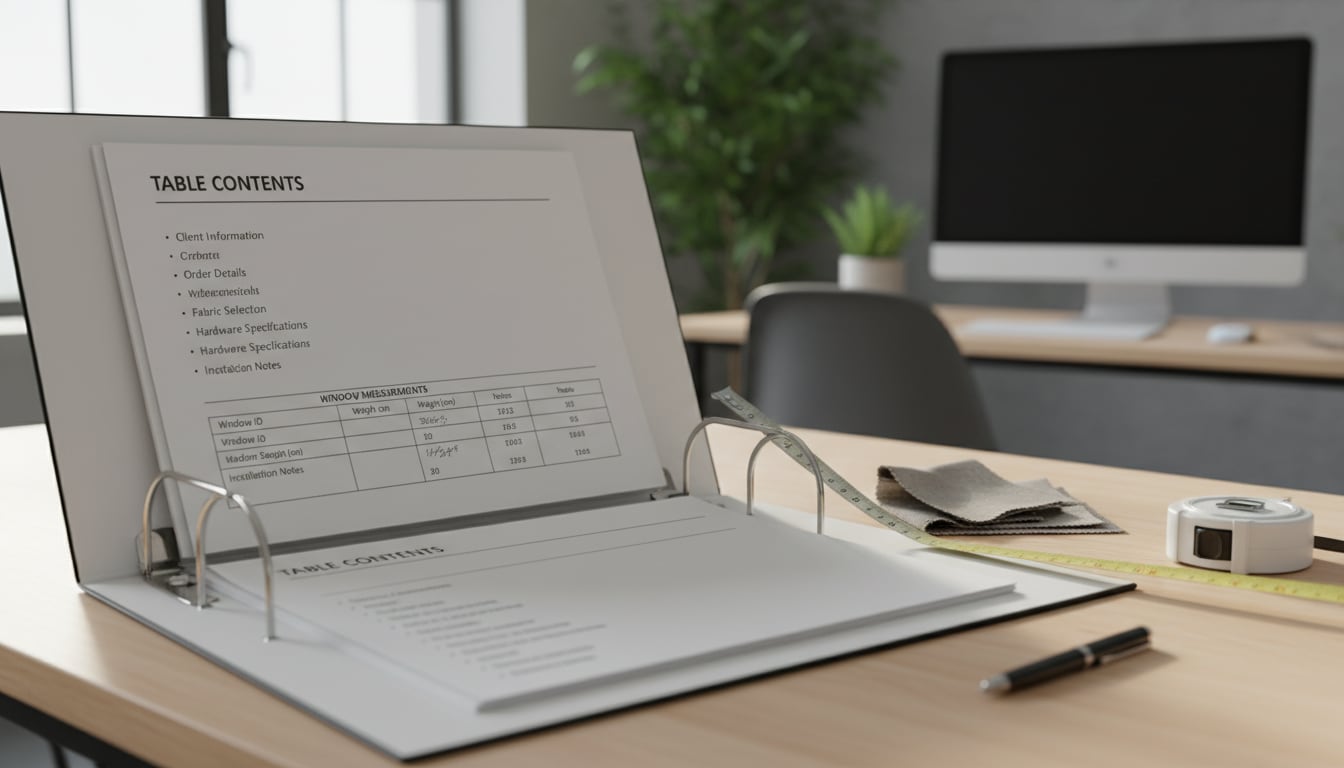 توثيق قياسات ومواصفات الستائر قبل التصنيع: بطاقة طلب وموافقة واضحة