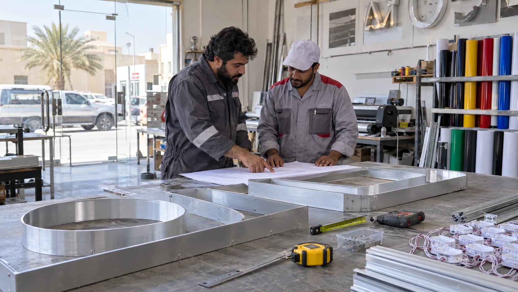متابعة مراحل تصنيع لوحة إعلانية