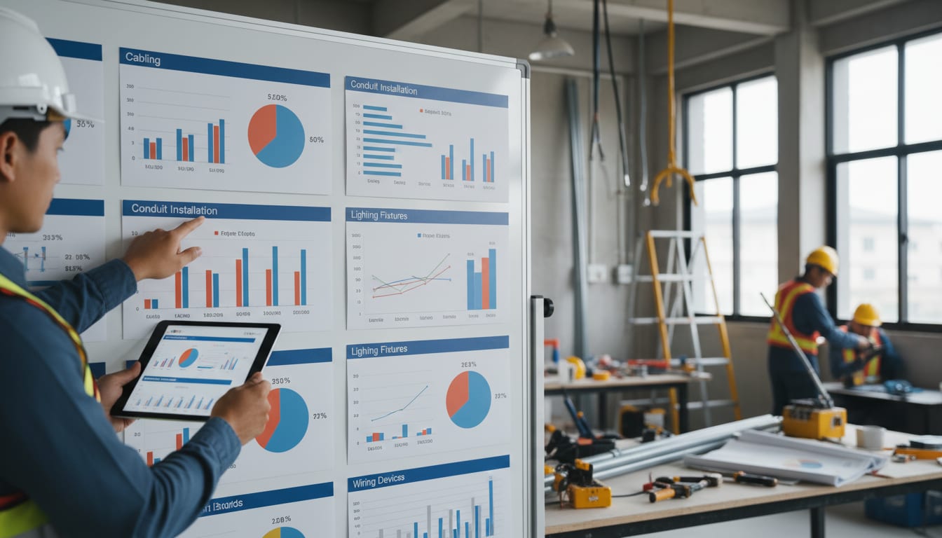 متابعة تقدم أعمال التركيبات الكهربائية بمسار مراحل موثق