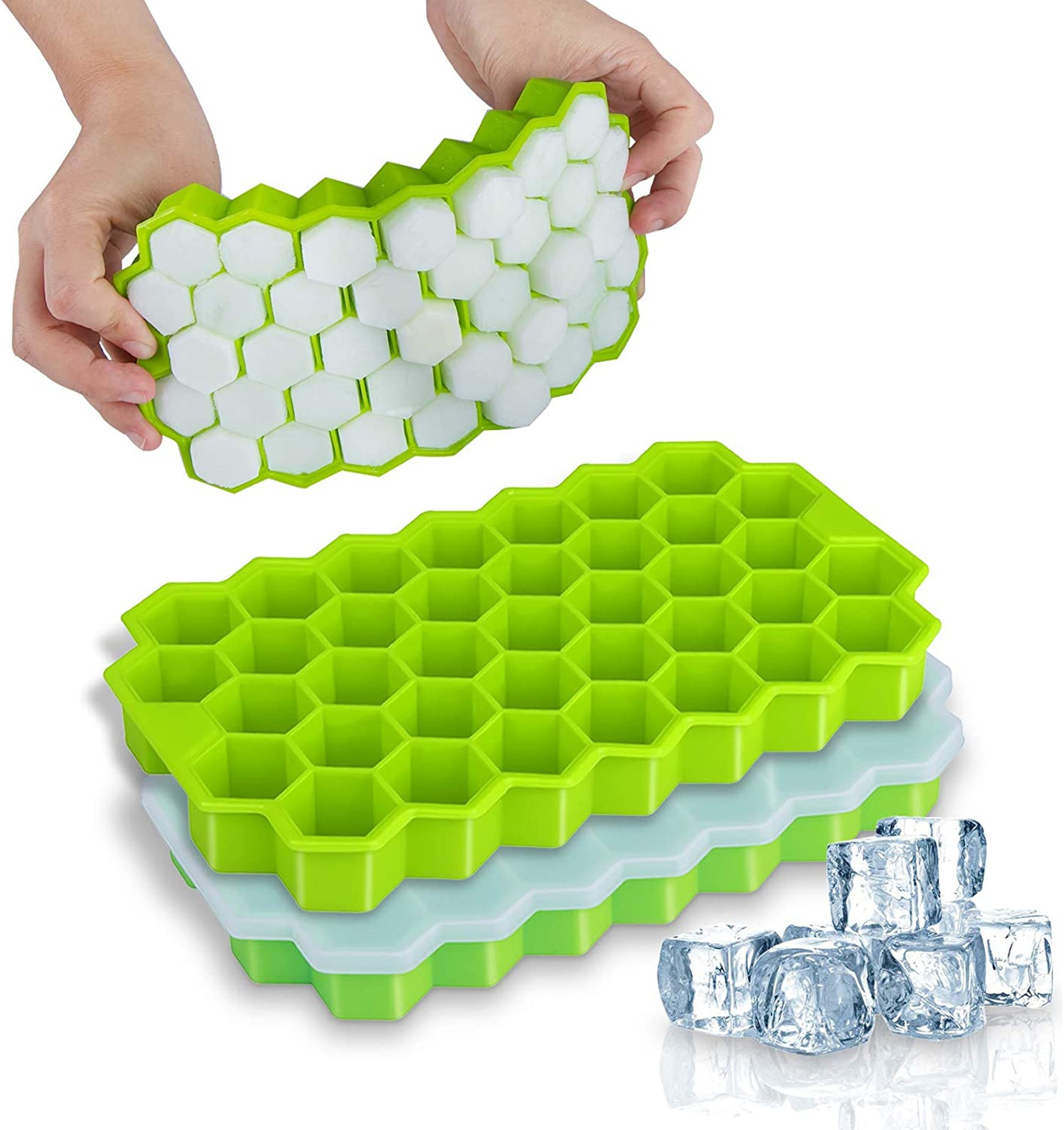 Silicon Ice Cube Tray With Lid | 36-Cube Honeycomb Shape Ice Mold