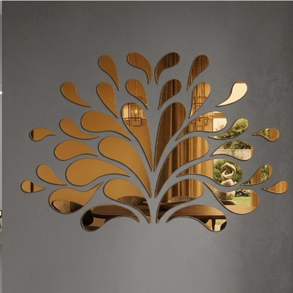 Acrylic Water Drop Mirrors | Set of 38 Self-Adhesive Teardrop Wall Décor | Golden
