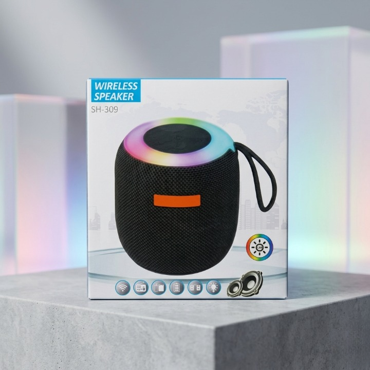SH-309 Mini Wireless Speaker – Portable Bluetooth Sound Box with RGB LED Light & TWS Support