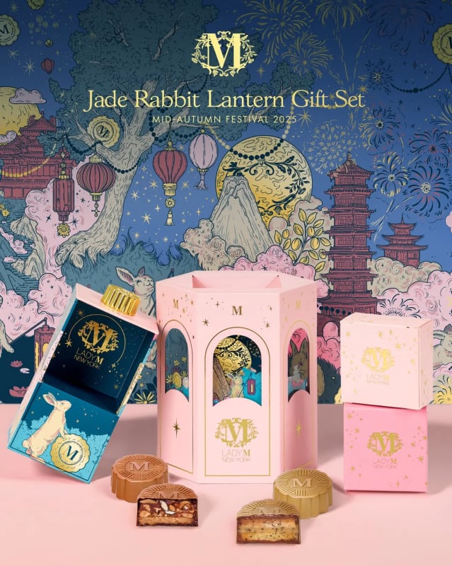 coffret de gâteaux de lune Lady M Mid-Autumn avec scène céleste illustrée