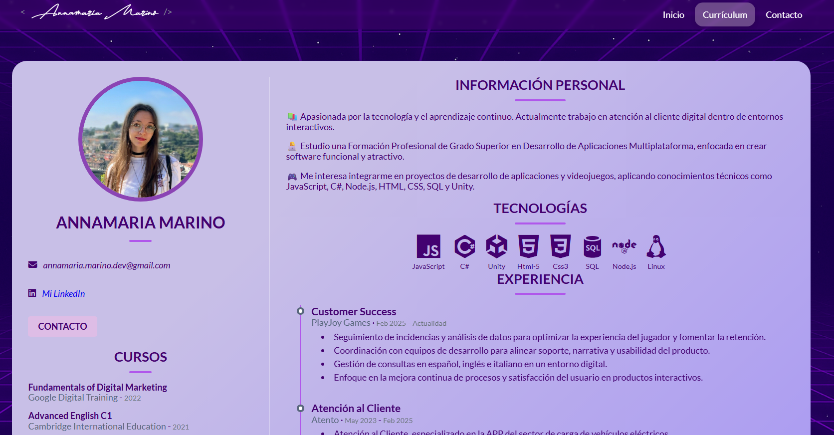 Captura de pantalla del sitio