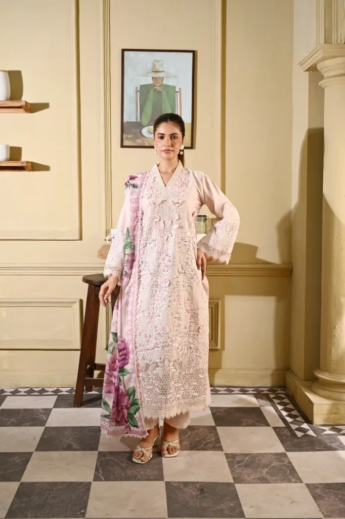 Blush Orchid – Embroidered Luxury Lawn Set - Front View