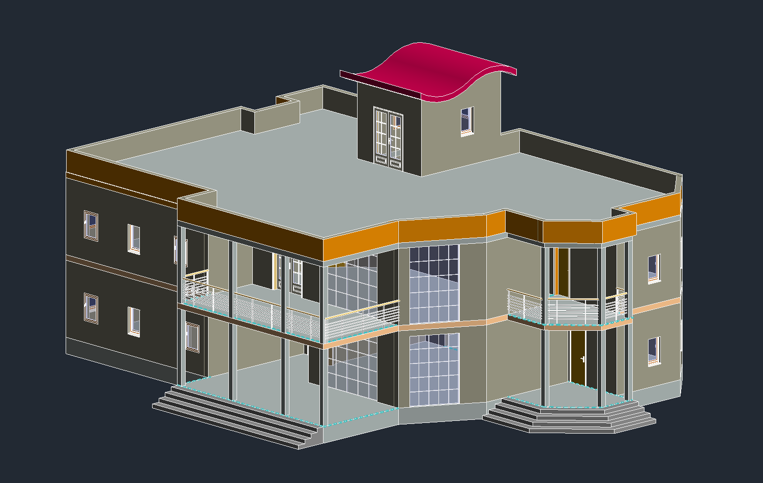 Two-Story Mixed-Use Building (G+1) with Shop, Offices, and Terraces