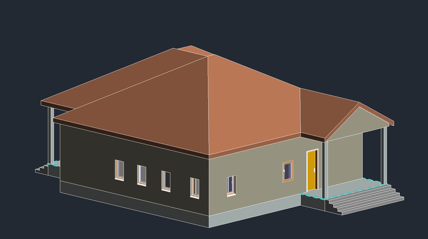 Single-Storey Compact Family House with Central Living Core and Covered Front Terrace