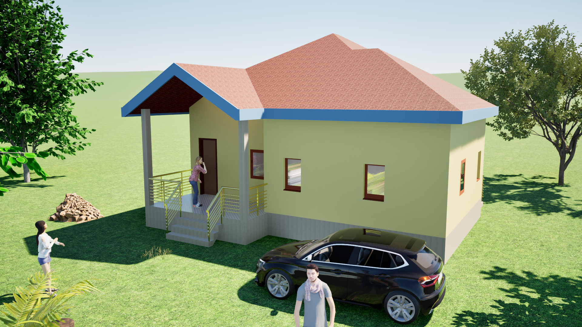 Compact Single-Storey House with Integrated Garage and Veranda