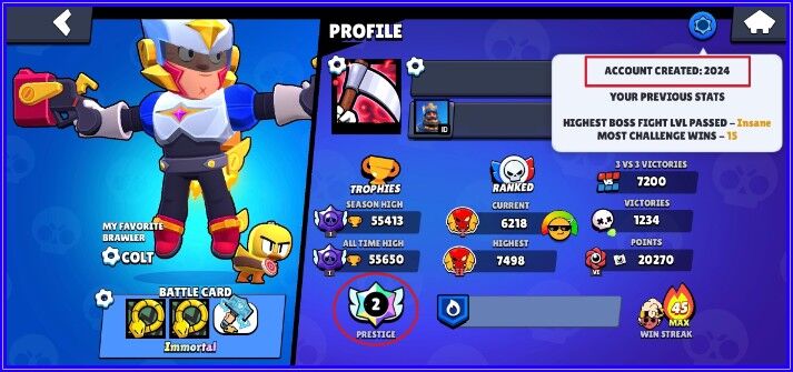 Brawl Stars Account (IOS/ANDROID) – 2024 CREATED | 2X PRESTIGE | LEGENDARY RANK | 5X NEW LEGENDARY | 55K TROPHY | Brawl Stars Account (IOS/ANDROID) – 2024 CREATED | 2X PRESTIGE | LEGENDARY RANK | 5X NEW LEGENDARY | 55K TROPHY |