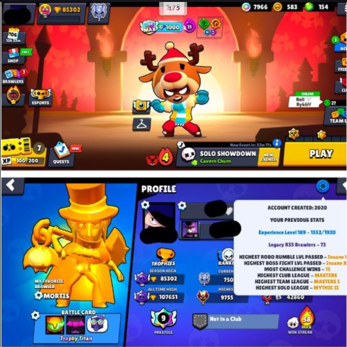 Brawl Stars Account (IOS/ANDROID) – [ RAREST ] PRESTIGE 9 | 73 R35 LEGACY | TROPHY TITAN | 61 HYPER CHARGE | R35 PIN | METEORIC FAME | 107K TROPHIES | 30 TITTLES | MAX BRAWLERS |