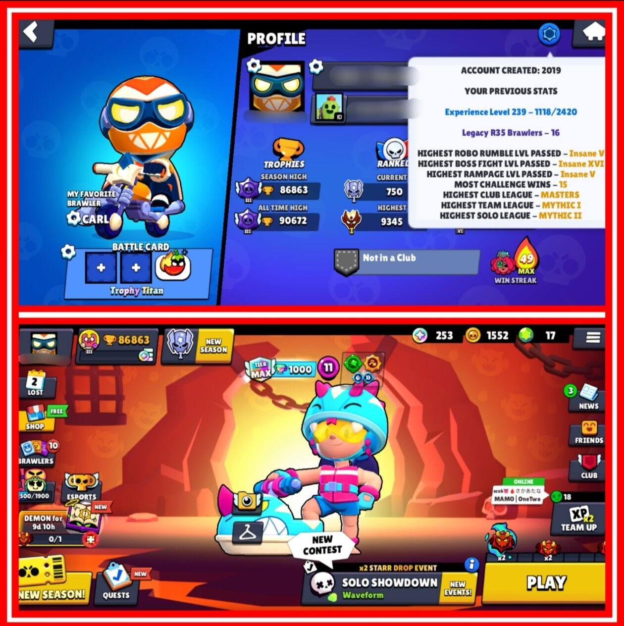 Brawl Stars Account (IOS/ANDROID) – {RAREST EVER} TROPHY TITAN | WORLD RECORD – ATB 90K + TROPHIES | 16×R35 BRAWLERS | 70 MAX BRAWLERS [ 44 HC ] 275 + PREMIUM SKINS | 18 + TITLE | MASTER LEAGUE