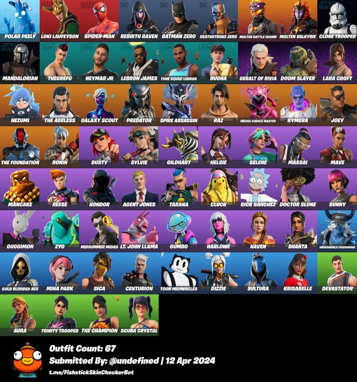 Fortnite Account ( PLAYSTATION / XBOX / NINTENDO ) (Rick Sanchez, DeathStroke Zero, Batman Zero, Rebirth Raven, Selene) (65+ Skins)