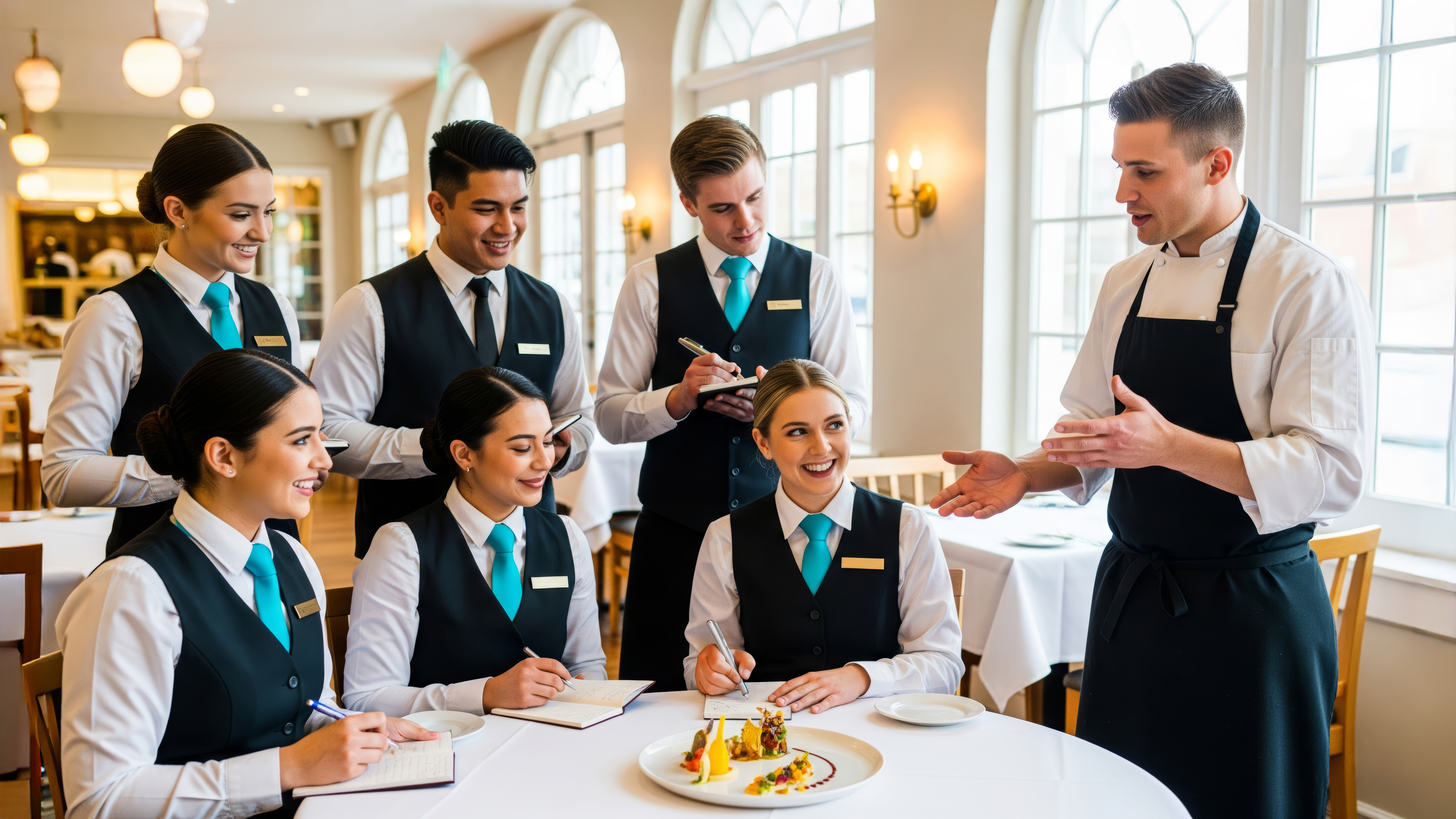 Professional restaurant staff providing excellent hospitality service