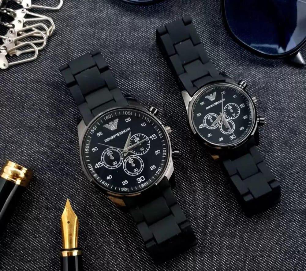 2 Pcs Unisex Stainless Steel Chronograph Couple Watches - Round Multicolor Design at Klyxona