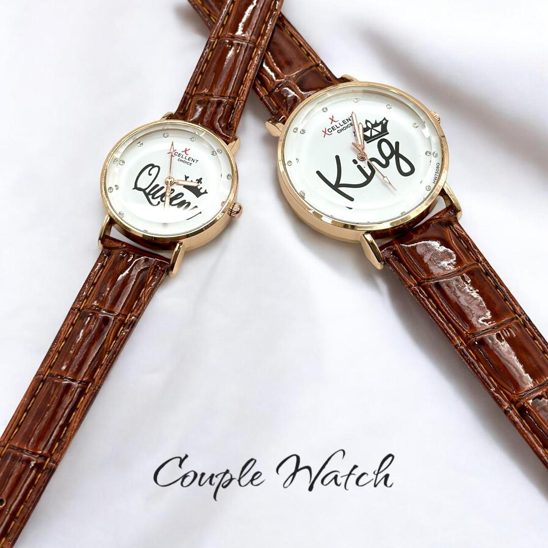 Charming Brown Leather Analogue Couple Watches – 2 Pcs Unisex Gift Set | klyxona