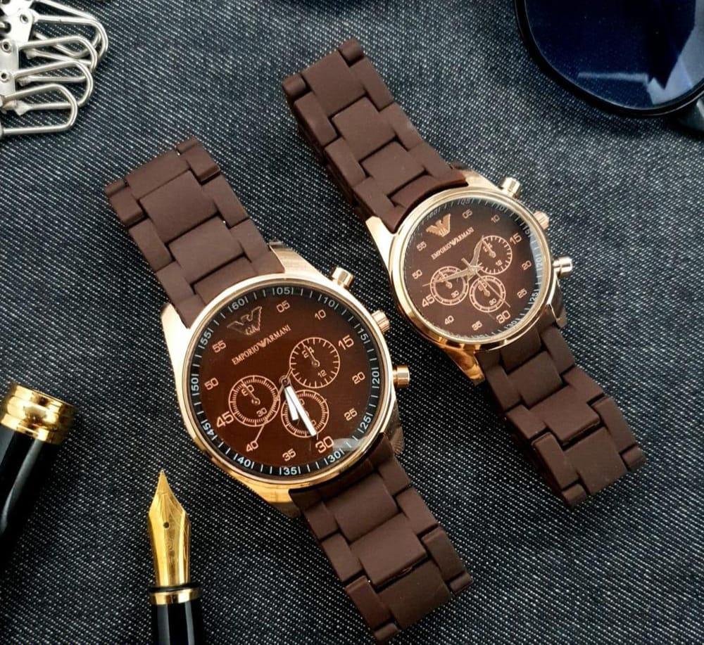 Brown Chronograph Couple Watches – 2 Pcs Stainless Steel Set | Quartz Movement | klyxona