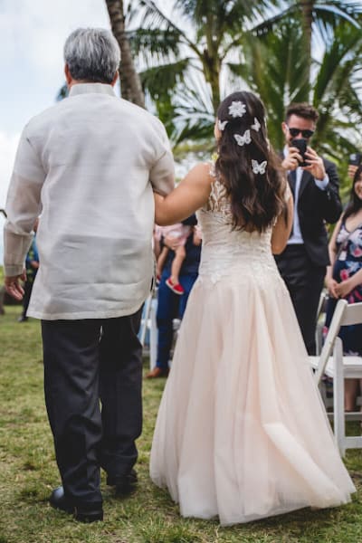 Hannah, a Lace & Liberty bride, in her wedding dress waistline
