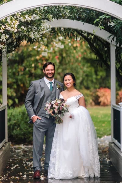 Jinelle, a Lace & Liberty bride, in her sparkly wedding dress