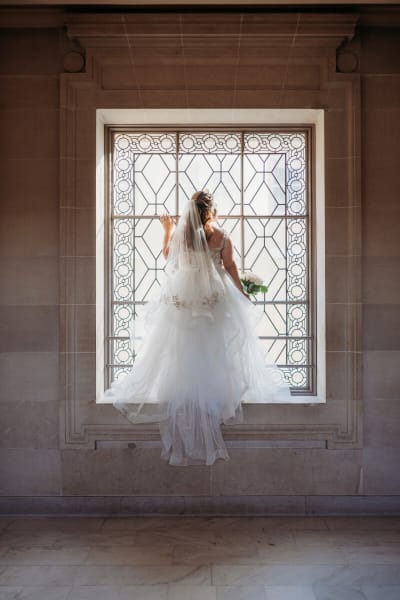 Lainey, a Lace & Liberty bride, in her sparkly wedding dress