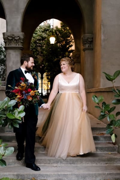 Lauren, a Lace & Liberty bride, in her colored wedding dress