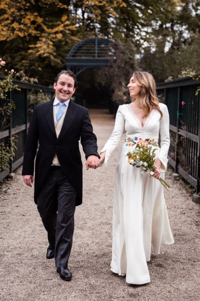 Reenie, a Lace & Liberty bride, in her modest wedding dress
