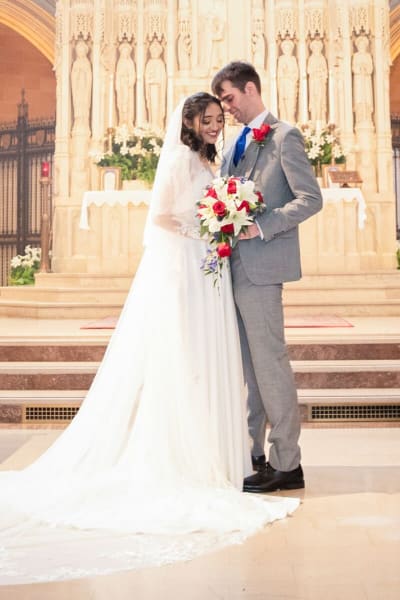 Rochelle, a Lace & Liberty bride, in her long sleeve wedding dress