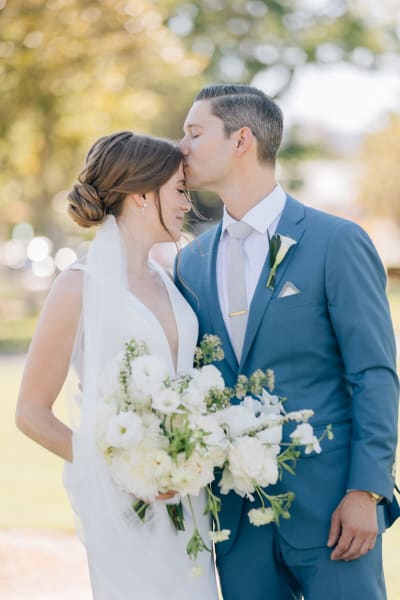 Sarah, a Lace & Liberty bride, in her simple wedding dress