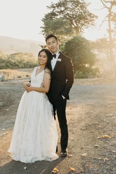 Sharon, a Lace & Liberty bride, in her lace wedding dress