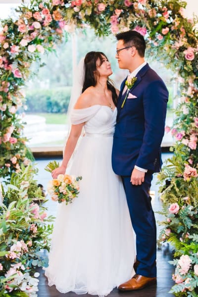 Vanessa, a Lace & Liberty bride, in her A-line wedding dress
