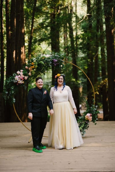 Zoe, a Lace & Liberty bride, in her lace wedding dress