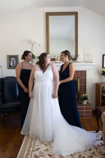 Stephanie, a Lace & Liberty bride, in her simple wedding dress