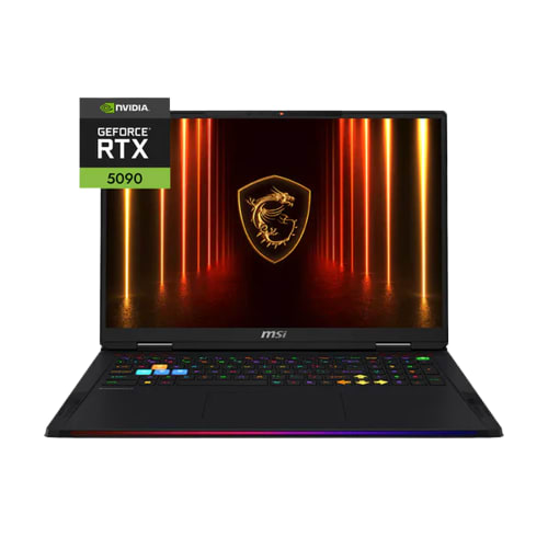 لابتوب MSI Raider A18 HX A9WIG-205AE، معالج AMD Ryzen 9 9955HX3D، ذاكرة RAM بسعة 64GB، قرص SSD بسعة 2TB، كرت شاشة NVIDIA GeForce RTX 5090 بسعة 24GB، شاشة 18 بوصة UHD+ (4K+) بمعدل تحديث 120Hz، اللون Core Black.