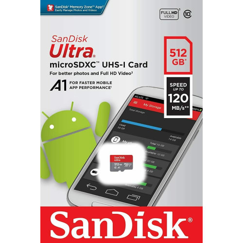 بطاقة ذاكرة رام سانديسك SanDisk SDXC سعة 512 جيجابايت، بمعيار UHS-I، عالية السرعة.