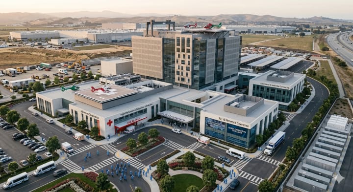Data center halls and supporting electrical and cooling infrastructure.