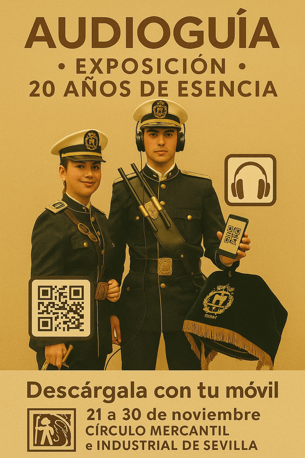 Audioguía y códigos QR en la exposición del 20º aniversario de la Banda Esencia en el Círculo Mercantil e Industrial de Sevilla