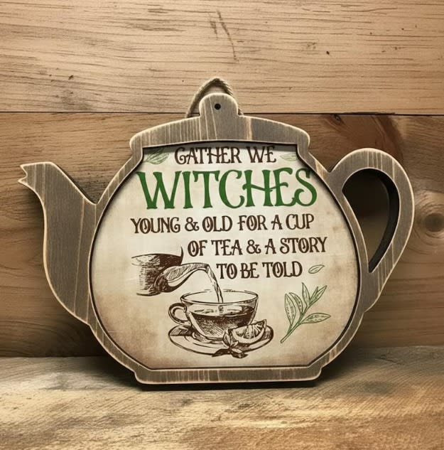 Wiccan Witch Teapot Wooden Door Sign