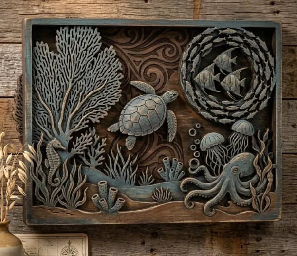 Vintage Sea Life Wooden Wall Art