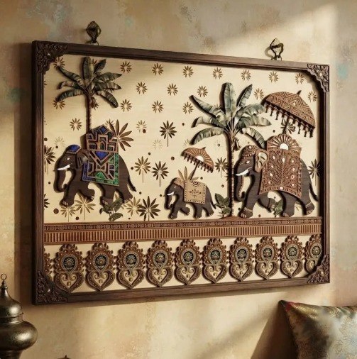 Indian Elephant Wooden Wall Art